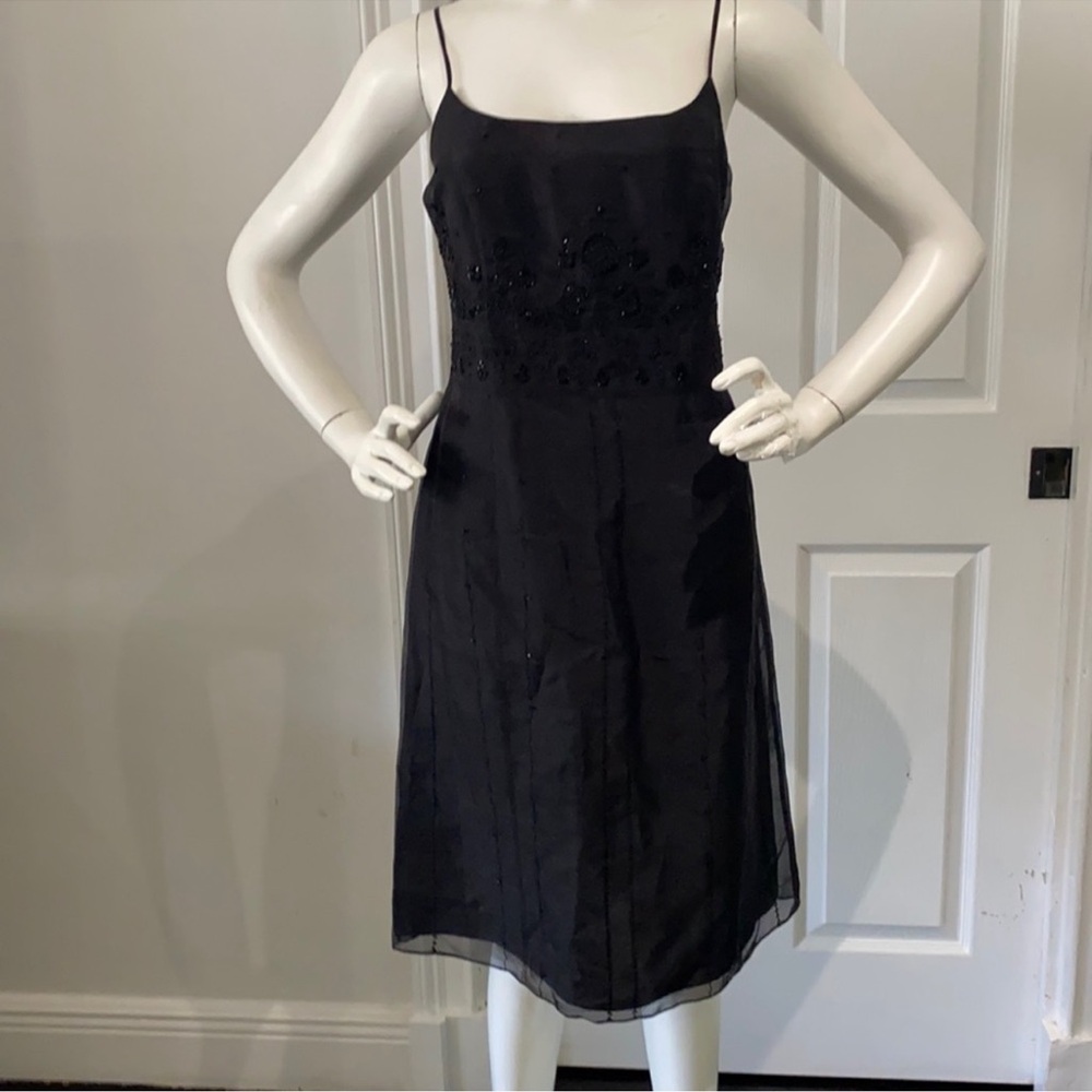 ANN TAYLOR 100% Silk Beaded Slip Dress with Bodice in Black Size 8